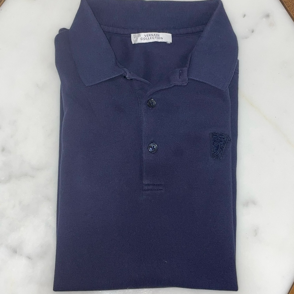 Versace Collection Blue Polo Shirt Classic Design